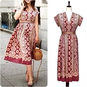 Gal Meets Glam Liza Midi Dress Size 2 Pink Red Floral Spring Wedding Guest